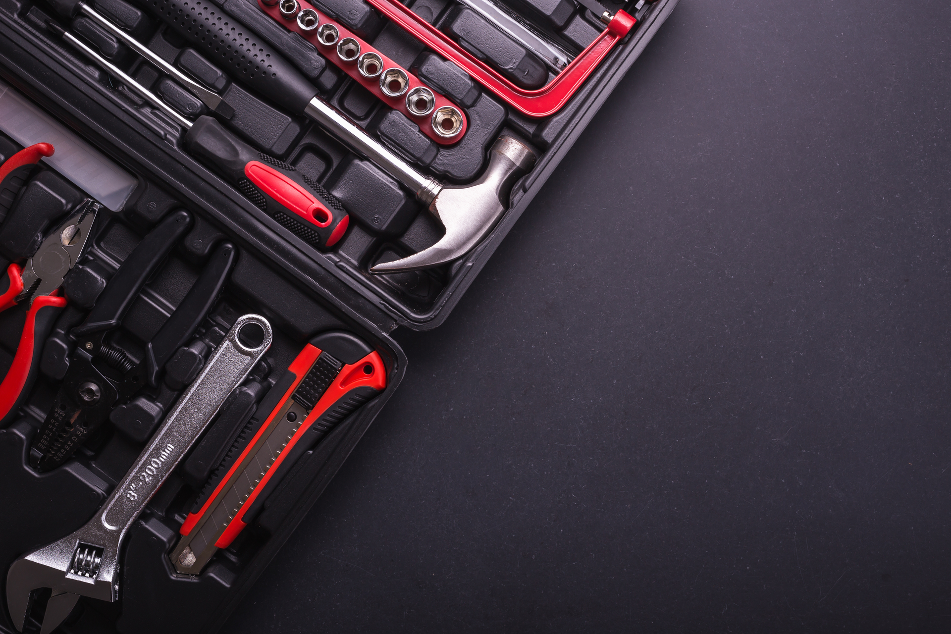new tool set with hammer, wrench and other tools