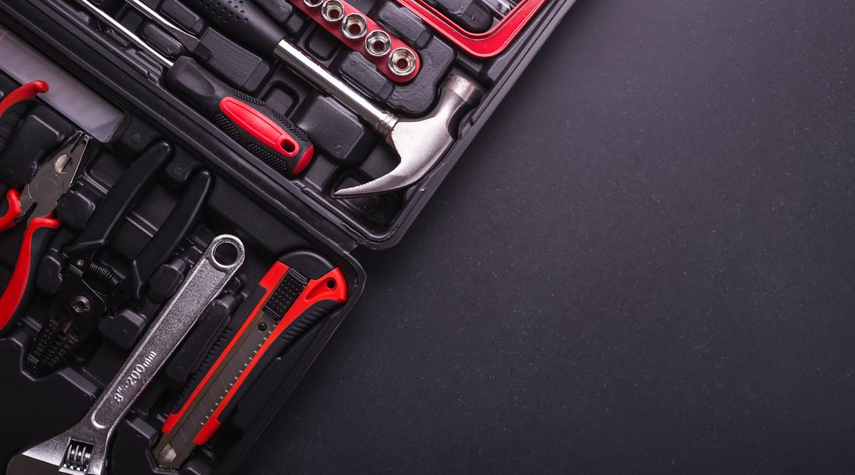 new tool set with hammer, wrench and other tools