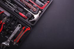 new tool set with hammer, wrench and other tools