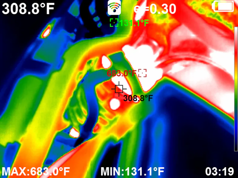 After a quick visual, you can use a thermal imaging camera to “see” the converter in action.