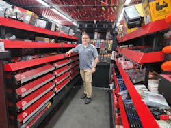 Mac mobile tool dealer Steve O'Leary inside his tool truck Mac mobile tool dealer Steve O'Leary inside his tool truck