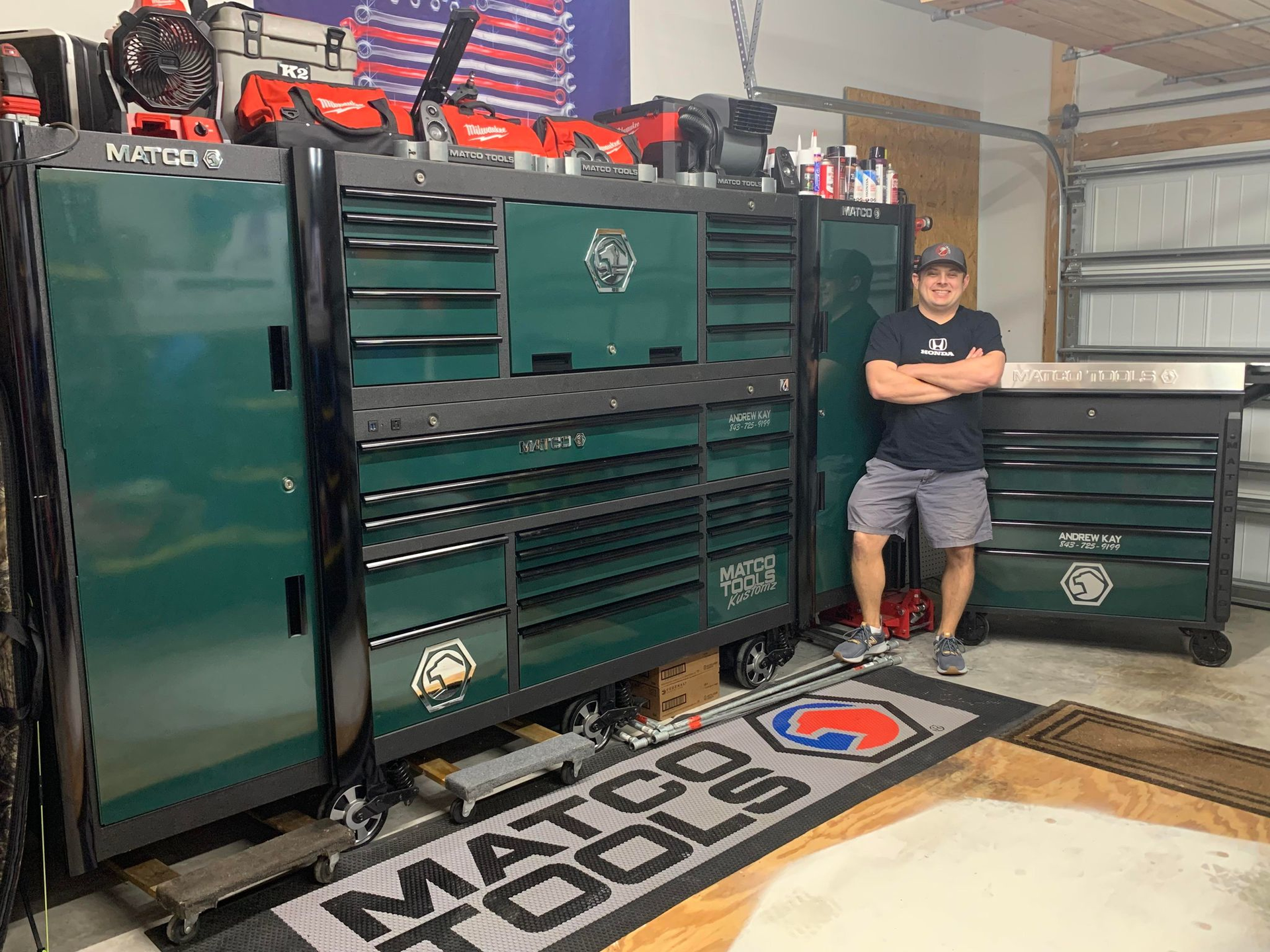 Andrew Kay, automotive technician, stands in front of his Matco Tools toolbox