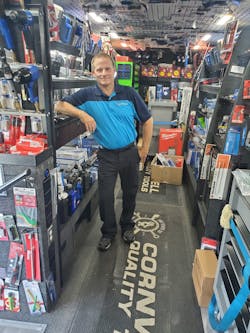 Cornwell tool dealer Bruce Ellis standing inside his tool truck Cornwell tool dealer Bruce Ellis standing inside his tool truck