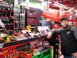 Mac Tools dealer Dave Fulkman inside his tool truck
