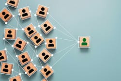 Conceptual block image of connecting one person to many Conceptual block image of connecting one person to many