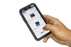 Hand holding phone with Mobile Tool Network app Hand holding phone with Mobile Tool Network app