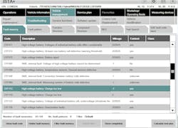 Figure 2: After scanning the F04 BMW using ISTA (the BMW factory scan tool), multiple codes were retrieved. It was apparent to me that even though there was an abundance of DTCs, they all had something in common, the HV battery. The code descriptions ranged from “battery cell low,” “cells differ from each other,” “connections between cells,” “measurement issues,” and a “deactivation fault.” Figure 2: After scanning the F04 BMW using ISTA (the BMW factory scan tool), multiple codes were retrieved. It was apparent to me that even though there was an abundance of DTCs, they all had something in common, the HV battery. The code descriptions ranged from “battery cell low,” “cells differ from each other,” “connections between cells,” “measurement issues,” and a “deactivation fault.”