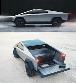With seating for six and a 6.5-foot, 100 cubic foot cargo bed, Tesla's Cybertruck also has a slide-out tailgate that can be used as a loading ramp for motorcycles or ATVs. With seating for six and a 6.5-foot, 100 cubic foot cargo bed, Tesla's Cybertruck also has a slide-out tailgate that can be used as a loading ramp for motorcycles or ATVs.