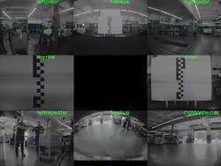 A view of the output from all 8 cameras when the front camera pitch calibration operation is being performed. A view of the output from all 8 cameras when the front camera pitch calibration operation is being performed.