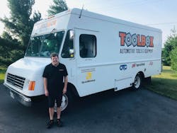 Independent mobile tool dealer Matt Rowaan standing in front of the his tool truck Independent mobile tool dealer Matt Rowaan standing in front of the his tool truck