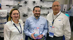 CRP Automotive Channel Sales Manager Nicole Ryan and U.S & Canada Sales Director Warren Morley (right) presented Matt Zarlenga with the 2021 U.S. Sales Representative of the Year Award.