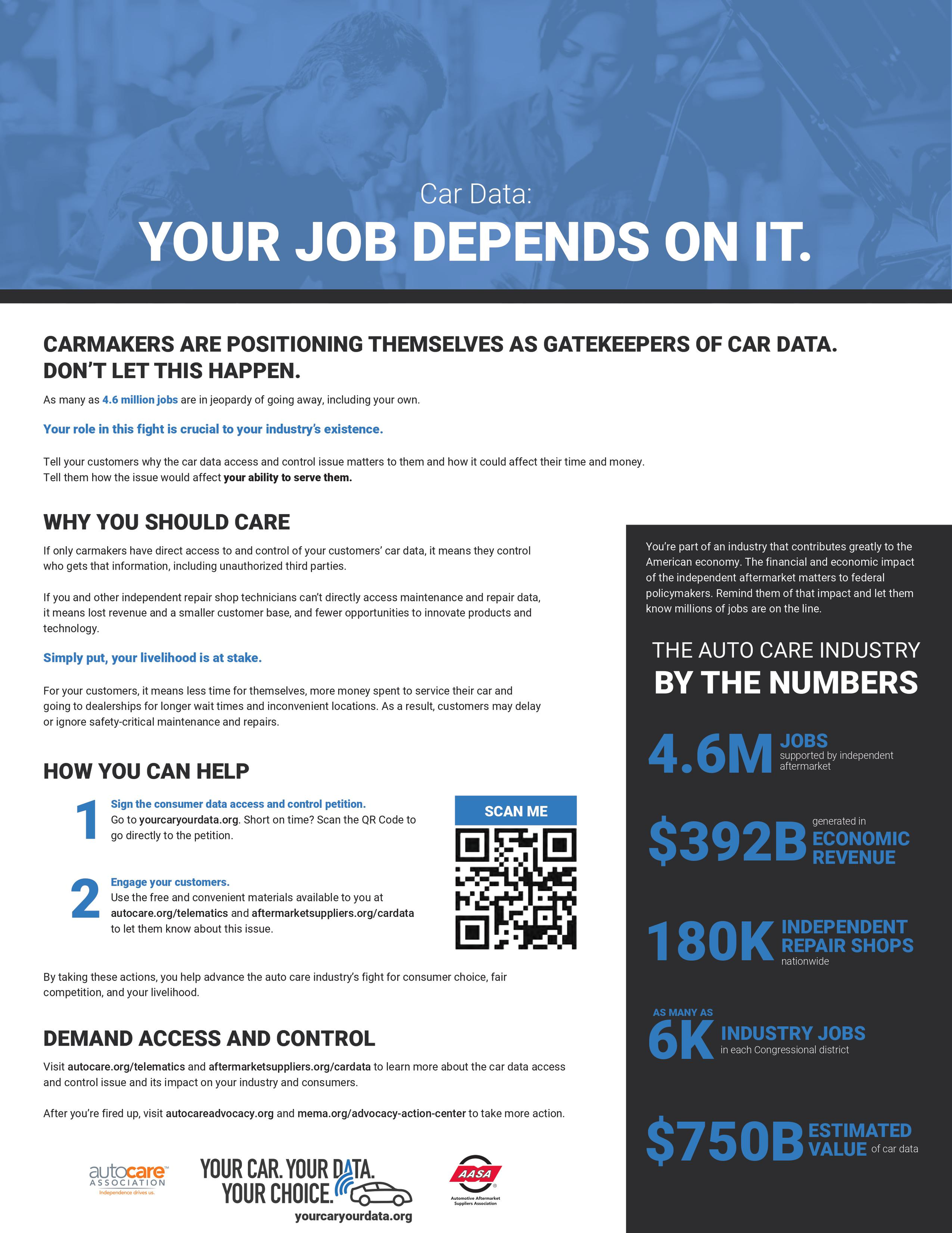 One handy template letter that comes packaged in a QR code renders it easy for shop owners, jobbers, wholesalers, retailers, and technicians to contact their elected officials directly.