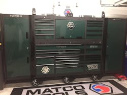Front closeup of Matco Tools toolbox owned by technician Andrew Kay