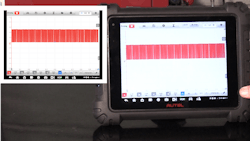 This is a lab scope capture of the engine's crankshaft position sensor signal (CKP). This signal is responsible for allowing the ECM to determine engine speed; misfire data; and equally as important, the crank angle space, which is necessary to determine when to discharge the ignition coils and/or fuel injectors, in many cases. This is a lab scope capture of the engine's crankshaft position sensor signal (CKP). This signal is responsible for allowing the ECM to determine engine speed; misfire data; and equally as important, the crank angle space, which is necessary to determine when to discharge the ignition coils and/or fuel injectors, in many cases.