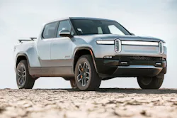 The Rivian R1T has a motor for each wheel with a total of 835 horsepower. The Quad motor design offers better traction control than locking differentials as they are independently adjustable. The Rivian R1T has a motor for each wheel with a total of 835 horsepower. The Quad motor design offers better traction control than locking differentials as they are independently adjustable.