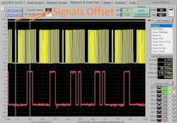 Figure 5: This CKP/CMP correlation capture obtained from this engine doesn’t match the known-good capture, indicating a timing issue is present. Considering the in-cylinder capture indicated the engine is in proper time, the fault must be related to the orientation of the reluctor wheels themselves. Figure 5: This CKP/CMP correlation capture obtained from this engine doesn’t match the known-good capture, indicating a timing issue is present. Considering the in-cylinder capture indicated the engine is in proper time, the fault must be related to the orientation of the reluctor wheels themselves.