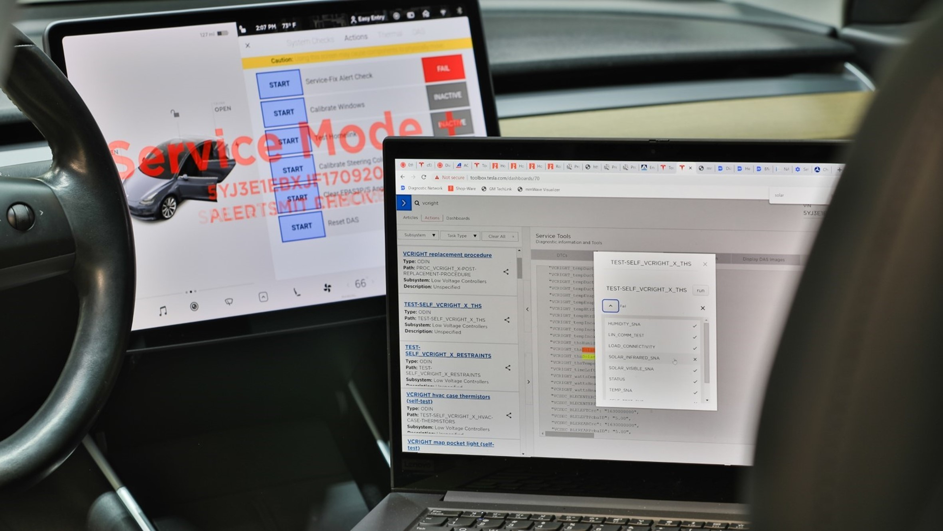 Figure 1 &ndash; Tesla vehicle undergoing diagnostic tests