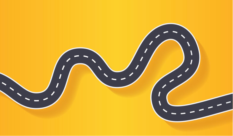 Winding road on yellow background