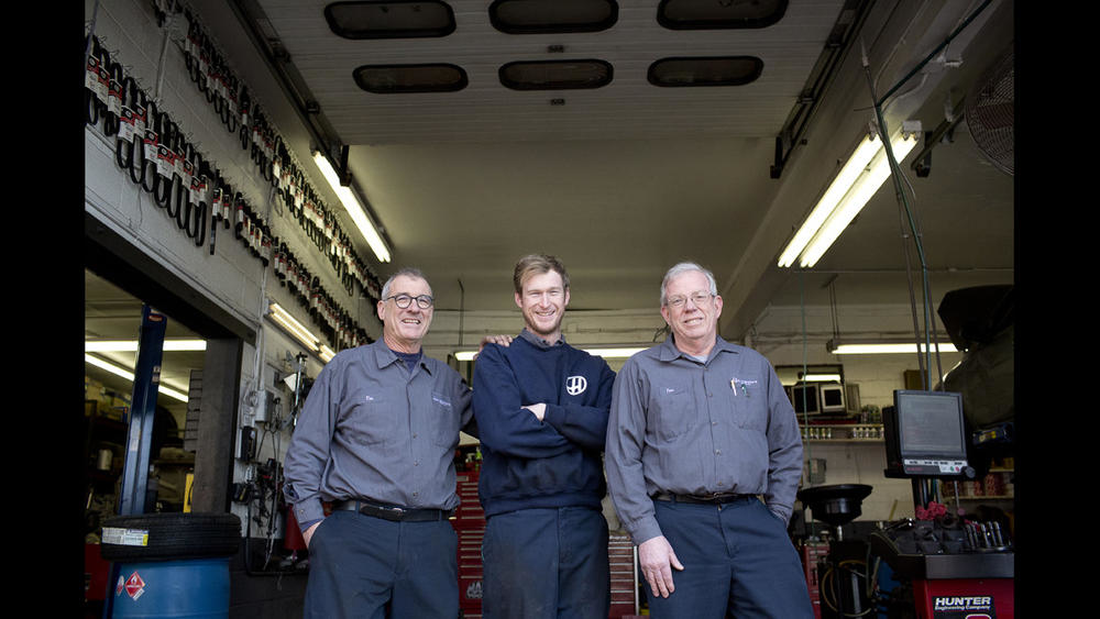 Hollenshade's Automotive's Tim (l.) and Tom (r.) Hollenshade, and Tim Hollenshade Jr. have had business growth but report technicians spend more time to complete a repair because of the need to buy parts piecemeal instead of in kits.