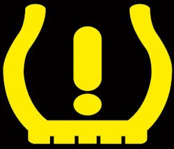 Fig 3- This TPMS low tire pressure icon is a familiar warning alerting both driver and technician of an underinflated tire. This indicator can be used in two ways. When illuminated solidly, it indicates a tire is underinflated. However, when this indicator flashes, it indicates a malfunction in the system. Proper tooling is required to pinpoint the root cause of the fault. Not all tools function with all vehicles. Tooling can become expensive. A solution is to utilize a tool that is designed to overcome the issues of tool application and coverage. Fig 3- This TPMS low tire pressure icon is a familiar warning alerting both driver and technician of an underinflated tire. This indicator can be used in two ways. When illuminated solidly, it indicates a tire is underinflated. However, when this indicator flashes, it indicates a malfunction in the system. Proper tooling is required to pinpoint the root cause of the fault. Not all tools function with all vehicles. Tooling can become expensive. A solution is to utilize a tool that is designed to overcome the issues of tool application and coverage.
