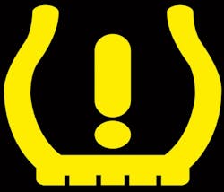 Fig 3- This TPMS low tire pressure icon is a familiar warning alerting both driver and technician of an underinflated tire. This indicator can be used in two ways. When illuminated solidly, it indicates a tire is underinflated. However, when this indicator flashes, it indicates a malfunction in the system. Proper tooling is required to pinpoint the root cause of the fault. Not all tools function with all vehicles. Tooling can become expensive. A solution is to utilize a tool that is designed to overcome the issues of tool application and coverage.