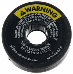 Fig 5- This magnetic donut looking device can be used to initiate a TPMS sensor. The magnetic field it creates, when surrounding the sensor will excite (or “ping”) the sensor, forcing it to “wake-up” from its dormant state and begin functioning. Fig 5- This magnetic donut looking device can be used to initiate a TPMS sensor. The magnetic field it creates, when surrounding the sensor will excite (or “ping”) the sensor, forcing it to “wake-up” from its dormant state and begin functioning.