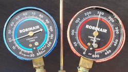 Figure 10 - Manifold gauge readings with an external restriction at the condenser. Ambient temperature 82 degrees F.