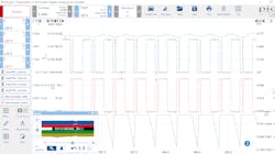 Figure 6- This zoomed-view of the scope capture displays the failure. As seen in the blue and red channels, the square-waves have an erratic toggling to ground. This is seen by the ECU as 'RPM' and is the cause of the symptom. Figure 6- This zoomed-view of the scope capture displays the failure. As seen in the blue and red channels, the square-waves have an erratic toggling to ground. This is seen by the ECU as 'RPM' and is the cause of the symptom.