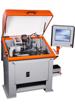Figure 5- CIMAT, located in Poland manufactures turbocharger balancing equipment. The CMT-VSR BIG can balance turbo rotating assemblies of cars and heavy-duty trucks. The VSR shows imbalance as it spins turbine shafts and compressor wheels at speeds up to 300,000 rpm. Figure 5- CIMAT, located in Poland manufactures turbocharger balancing equipment. The CMT-VSR BIG can balance turbo rotating assemblies of cars and heavy-duty trucks. The VSR shows imbalance as it spins turbine shafts and compressor wheels at speeds up to 300,000 rpm.