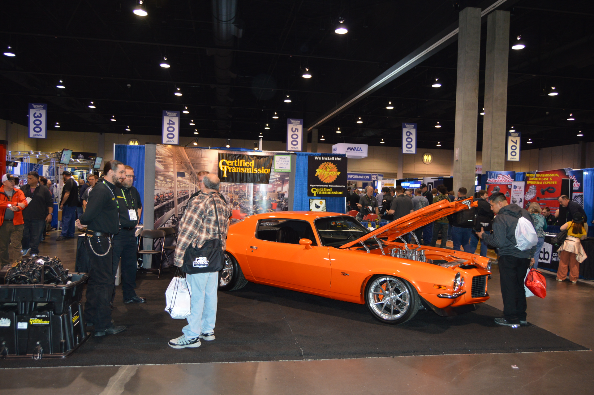 Certified Transmission is known for the flashy cars it brings to its Vision booth, and this year was no exception. This split-bumper early '70s Camaro, finished in pearl orange, had a crowd of admirers throughout the show.