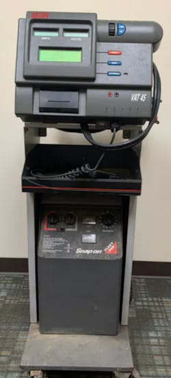 Figure 2- This SUN electronics' VAT-45 carbon-pile tester simulates real-world electrical system loads and is one of the most accurate ways of determining a flooded lead-acid battery's capability. Figure 2- This SUN electronics' VAT-45 carbon-pile tester simulates real-world electrical system loads and is one of the most accurate ways of determining a flooded lead-acid battery's capability.