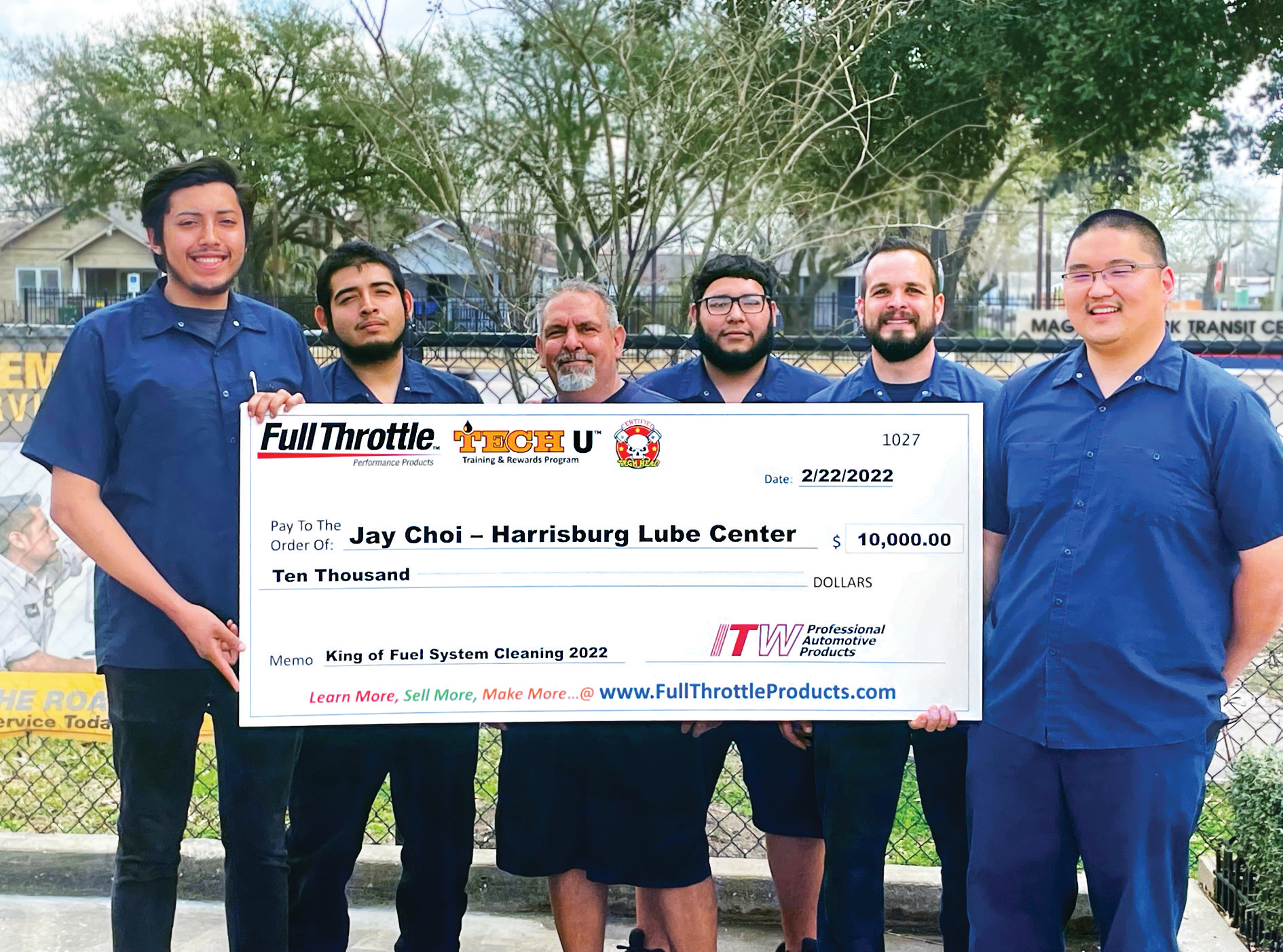 Jay Choi, owner of the Harrisburg Lube Center in Houston, Texas, has won the sixth annual Full Throttle Tech U&trade; Training & Rewards contest. He was presented the $10,000 first prize check during a ceremony held at his shop on Houston&rsquo;s east side.