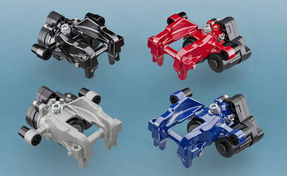 FIG3- Shown here are EPB calipers, using electric servo motors to apply pressure to the rear brake pads. The EPB systems are one of two designs. Either advancing a piston with a helix type servo, or one that rotates to tug the same cable used in a conventional parking brake system.
