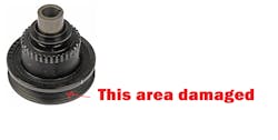 Figure 3- The area indicated by the RED arrow was damaged, and the harmonic balancer required replacement. Figure 3- The area indicated by the RED arrow was damaged, and the harmonic balancer required replacement.