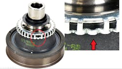 Figure 8- This deformity is the cause of the anomaly seen in the previous CKP signal lab scope trace Figure 8- This deformity is the cause of the anomaly seen in the previous CKP signal lab scope trace