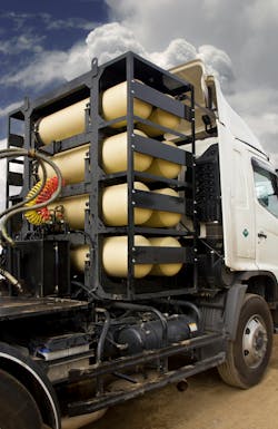 Figure 3- A CNG tractor fuel tank 'stack.” Figure 3- A CNG tractor fuel tank 'stack.”