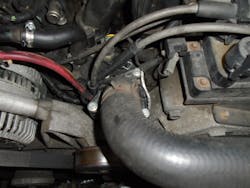 Figure 3- New hardware indicating that the cooling system had been opened during a previous repair attempt, suggesting that the cooling system could be air-bound. Figure 3- New hardware indicating that the cooling system had been opened during a previous repair attempt, suggesting that the cooling system could be air-bound.