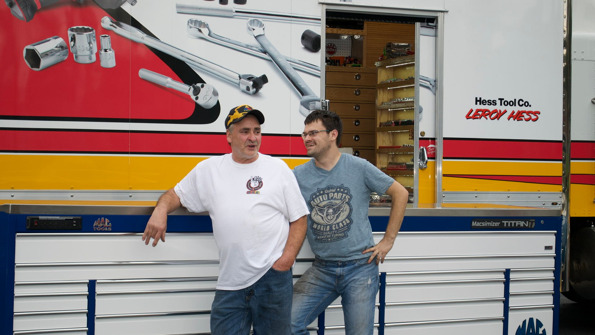 Schweers with his son Austin the day he got his toolbox.