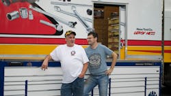 Schweers with his son Austin the day he got his toolbox.