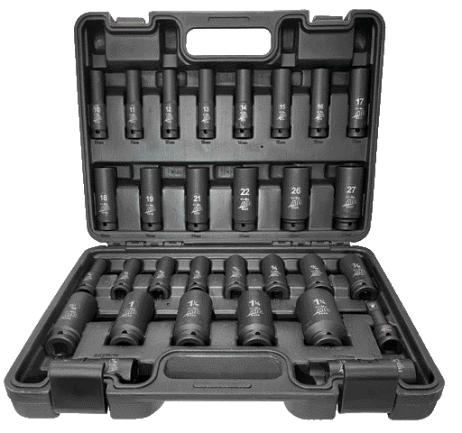 30-pc 1/2' Drive 6-point SAE and Metric Deep Impact Socket Set, No. ATD-4930