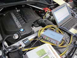 Figure 9 - Using a Pico scope and pressure transducer to measure crankcase pressure on a 2016 BMW X-5 with the N55 engine. Figure 9 - Using a Pico scope and pressure transducer to measure crankcase pressure on a 2016 BMW X-5 with the N55 engine.