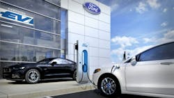 Figure 1- Winner Ford, located in Dover, Del., has EV charging stations at several locations in their parking lot. Anyone with an EV can plug in to get a free charge—a great way to attract new customers for service or to purchase a new vehicle. Figure 1- Winner Ford, located in Dover, Del., has EV charging stations at several locations in their parking lot. Anyone with an EV can plug in to get a free charge—a great way to attract new customers for service or to purchase a new vehicle.