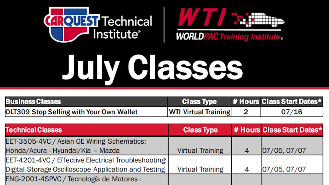 CTI+WTI release July class schedule | Vehicle Service Pros