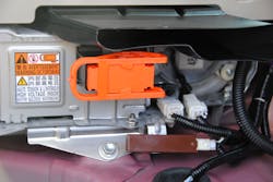 The technician service-disconnect on a Prius V. The technician service-disconnect on a Prius V.