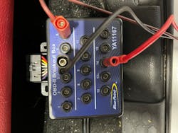 Figure 3- Illustrating how easy it is to tie into the CAN High and CAN low bus with a breakout box. Figure 3- Illustrating how easy it is to tie into the CAN High and CAN low bus with a breakout box.
