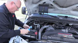 Figure 2- Since voltage-drop and current flow are proportional to one another, the relative compression test can be performed by measuring and capturing either current or voltage. As seen here, the amp probe will be placed around the starter circuit.