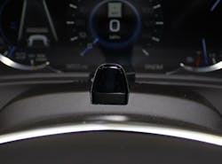 Figure 1- GM Super Cruise steering column-mounted camera ensures the hands-free driver is not also 'attention' free! Close your eyes or look away for more than a few seconds and 'beep, beep' beep.' Figure 1- GM Super Cruise steering column-mounted camera ensures the hands-free driver is not also 'attention' free! Close your eyes or look away for more than a few seconds and 'beep, beep' beep.'