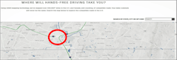 Figure 3- GM&apos;s Super Cruise Mapping Database covers over 200,000 miles of major highways and interstates, but there are gaps, due to variables such as new road construction. This screen capture shows a very short distance (a few miles) between I-24 in Tennessee and the entrance onto I-75. The system warns the driver of the lack of Super Cruise mapping info and returns to conventional LKA and ACC.