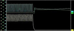 This waveform is similar to the previous trace with the exception that the current flow is positive before the system is shut-off. This waveform is similar to the previous trace with the exception that the current flow is positive before the system is shut-off.