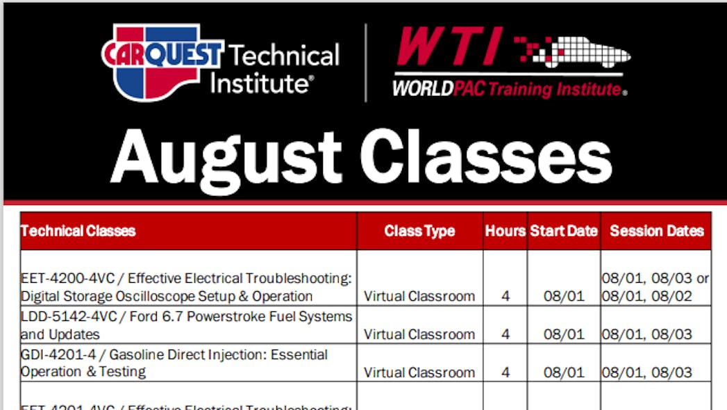 CTI + WTI release August class schedule | Vehicle Service Pros